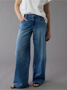 American Eagle Outfitters Wide-Leg Drape Jeans in Medium Blue Wash